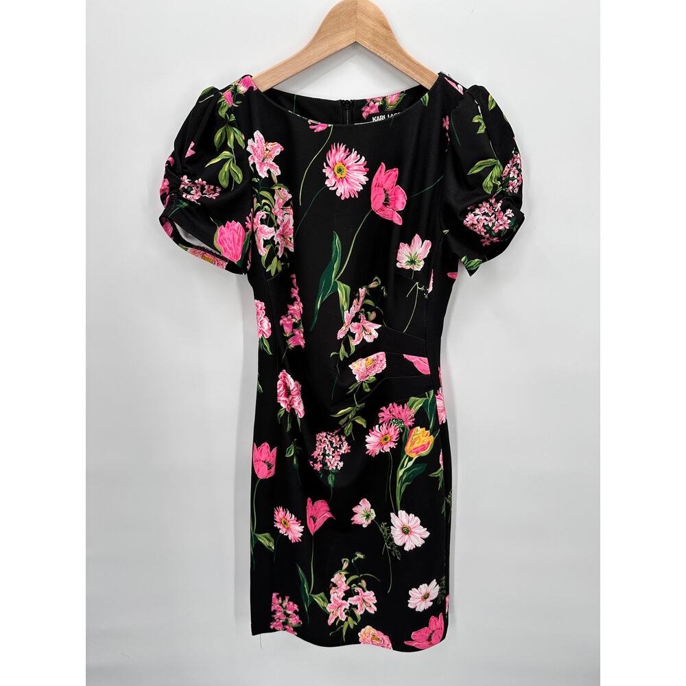 KARL LAGERFELD Floral-Print Puff-Sleeve Sheath Dress Dress // 2 - Picture 3 of 14
